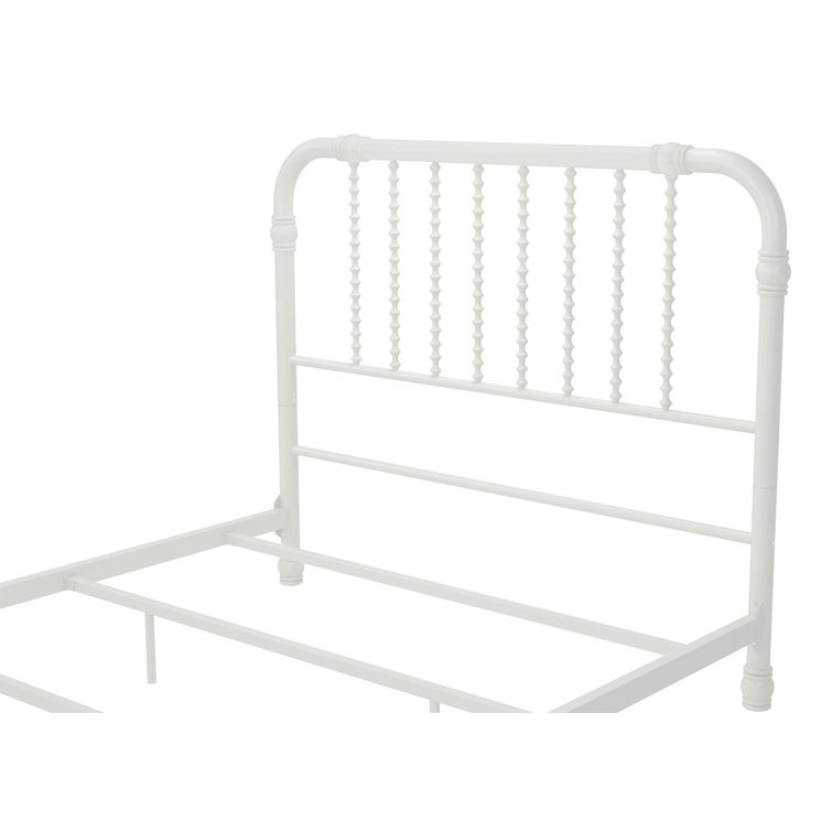 White Full Metal Bed Frame with Drawer and Scroll Design