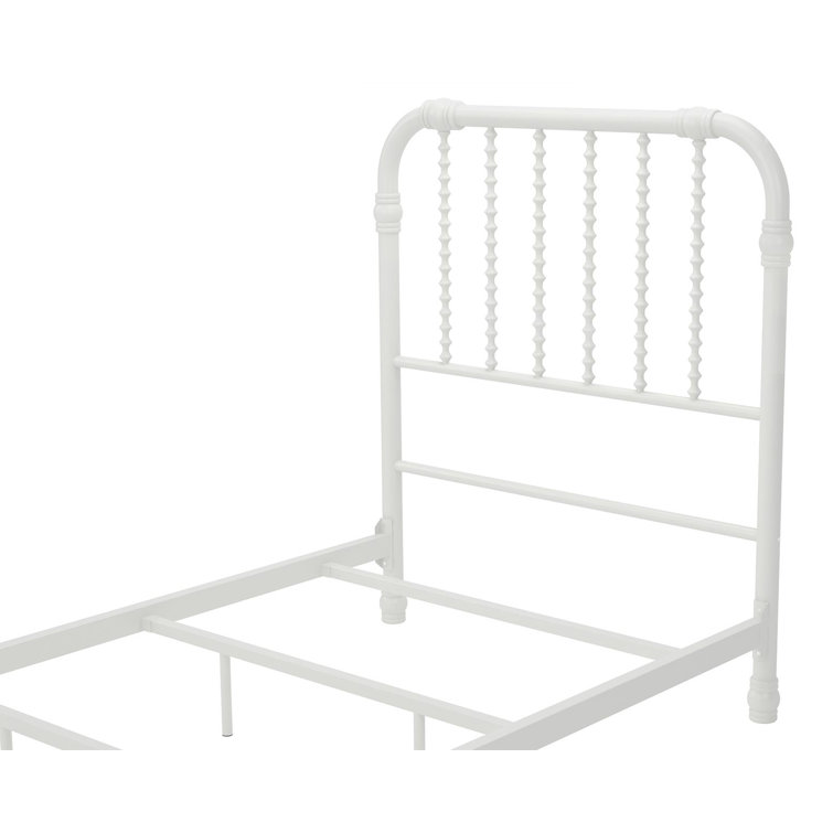 White Full Metal Bed Frame with Drawer and Scroll Design