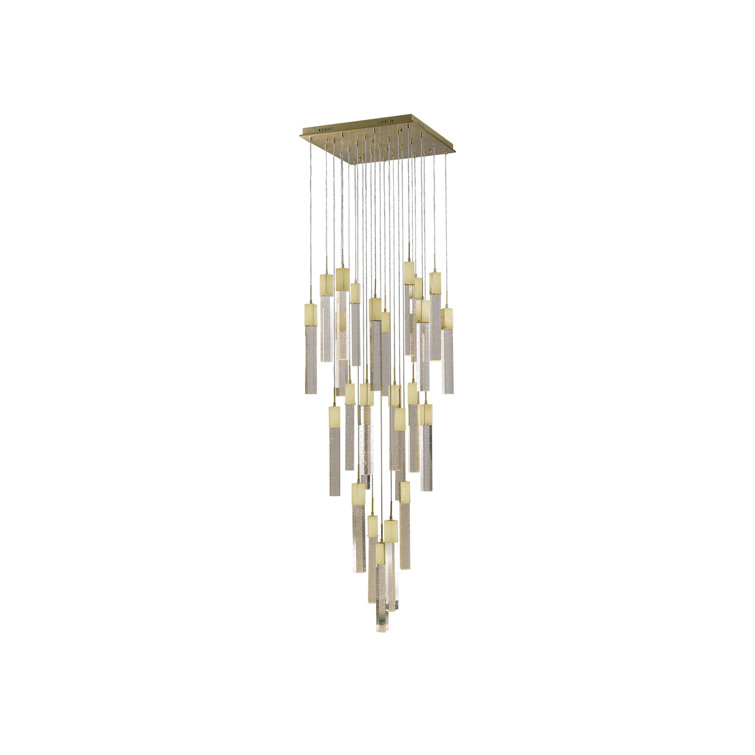 Original Glacier Cascading LED Pendant in Brushed Brass with Clear Bubbles