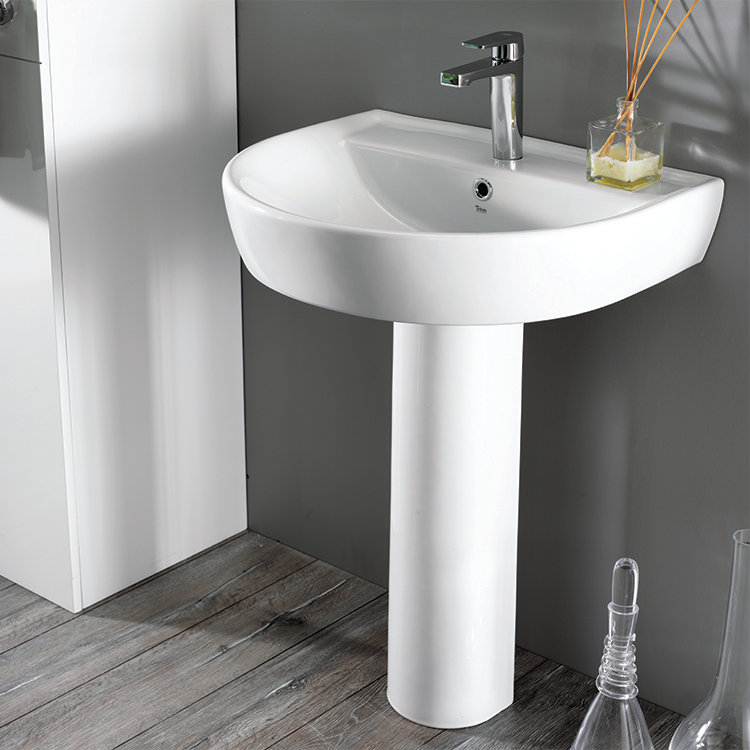 Bella White Ceramic Pedestal Bathroom Sink with Overflow