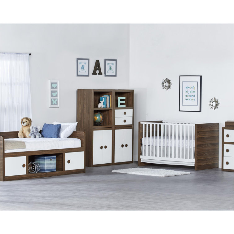 Sierra Ridge Walnut and White Modular Kids Bookcase with Drawers