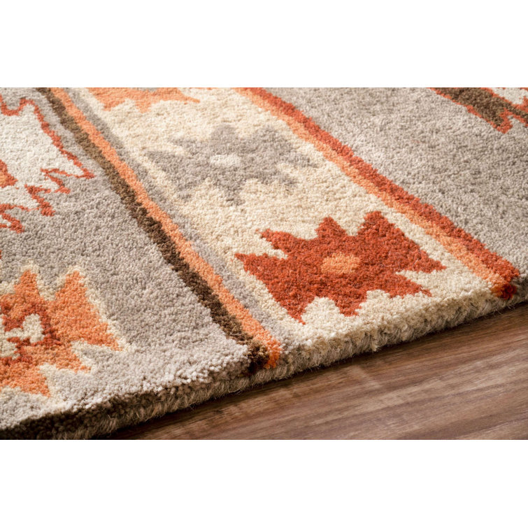 Handmade Gray and Orange Wool Geometric Area Rug 2' x 3'