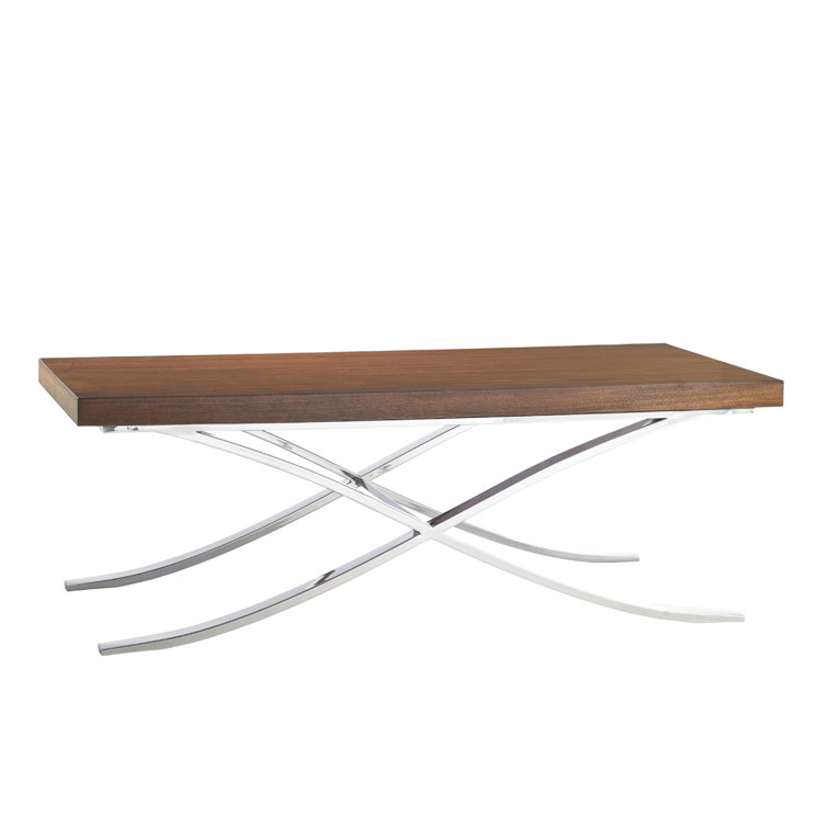 Transitional Loren 56'' Walnut and Polished Metal Cocktail Table with Storage