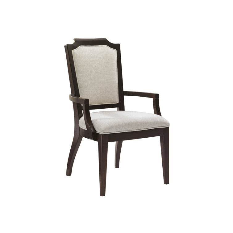 Beige and Brown Mahogany Transitional Arm Chair