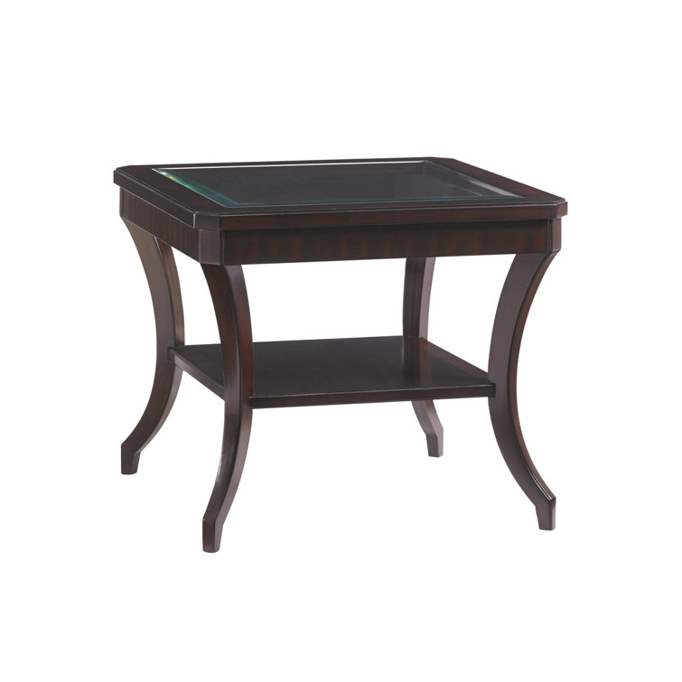 Hillcrest Square Brown Wood and Glass Lamp Table