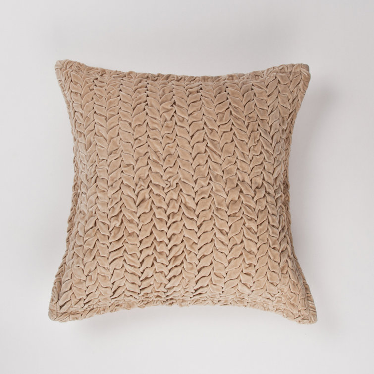 Khaki Quilted Leaf Pattern Cotton Velvet Throw Pillow