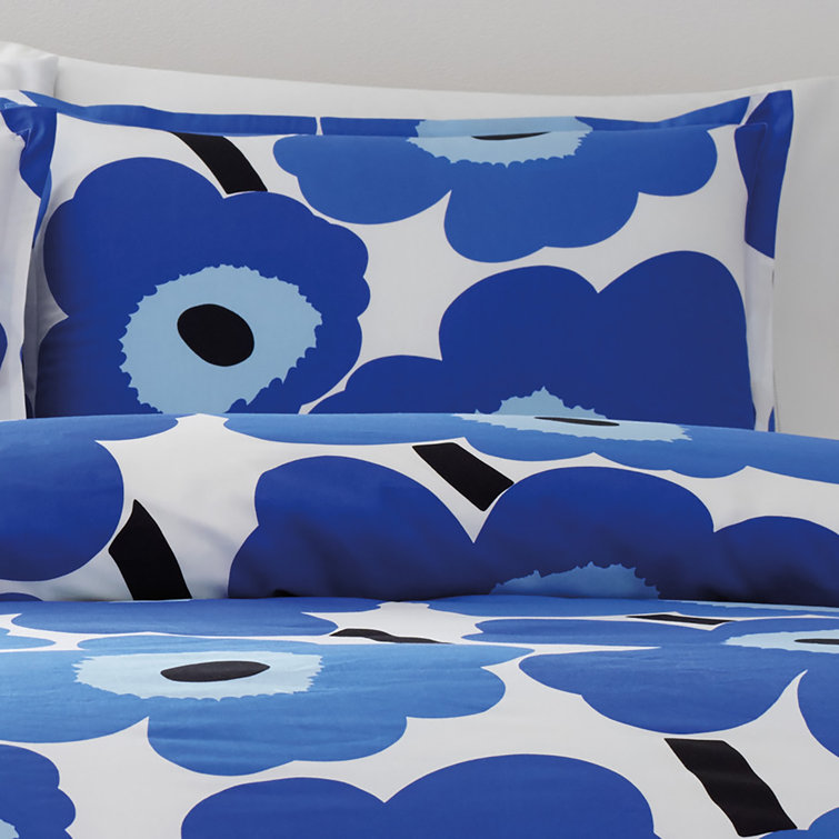 Marimekko Unikko Red Cotton Floral Queen Duvet Cover Set