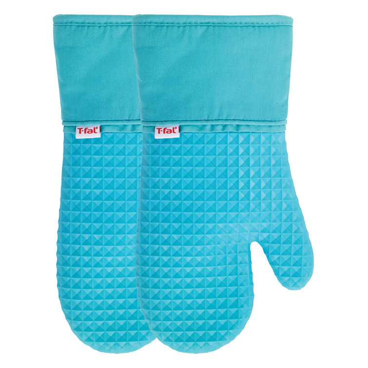 Aqua Blue Silicone Heat Resistant Oven Mitts, Set of Two