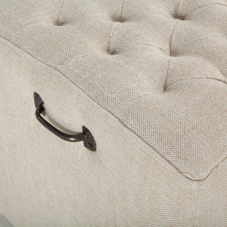 Arabella Beige Upholstered Bench with Antique Bronze Handles