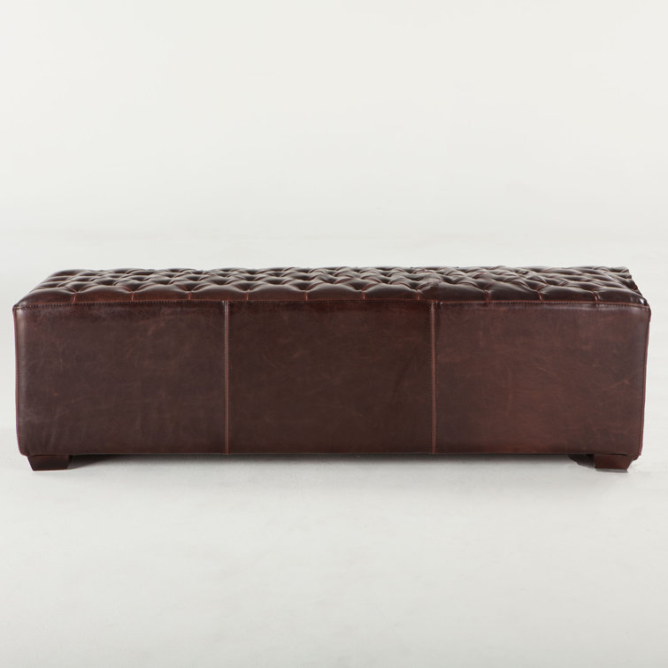 Arabella Antique Bronze 59" Tufted Leather Bench with Walnut Legs