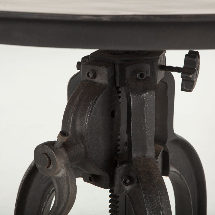 Adjustable Round Black Wood and Metal Industrial Table