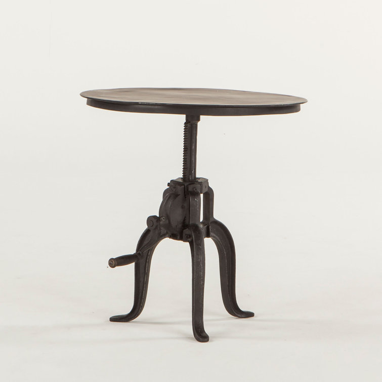 Adjustable Round Black Wood and Metal Industrial Table