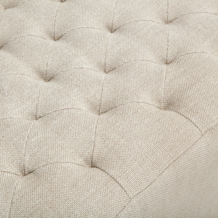 Arabella Beige Upholstered Bench with Antique Bronze Handles