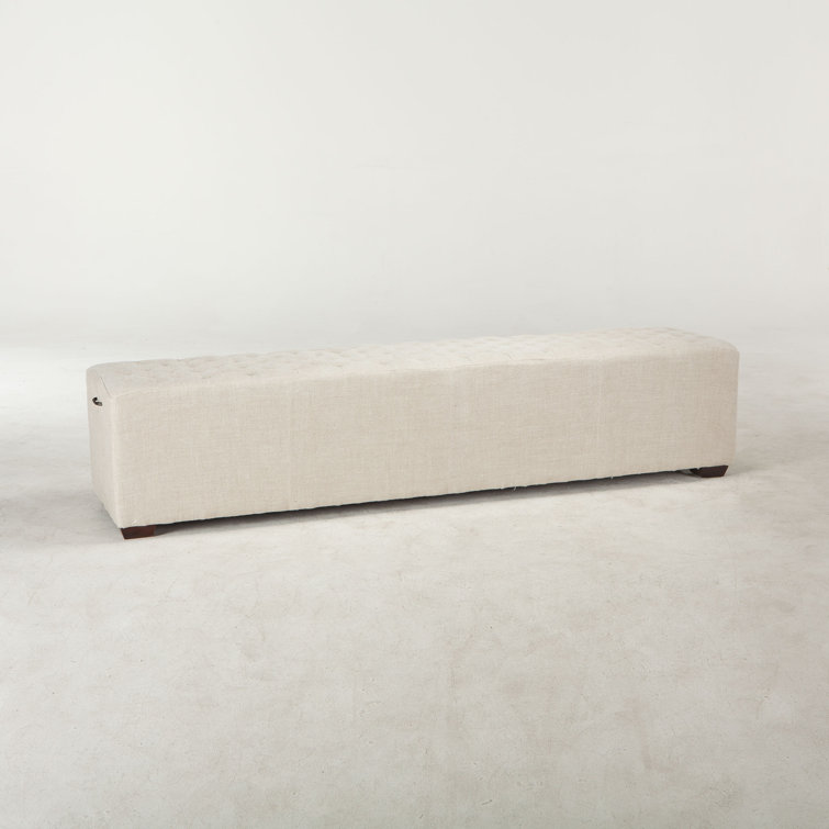 Arabella Beige Upholstered Bench with Antique Bronze Handles
