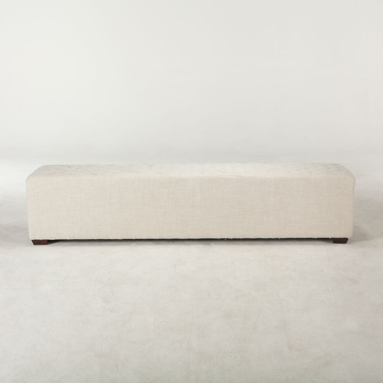 Arabella Beige Upholstered Bench with Antique Bronze Handles