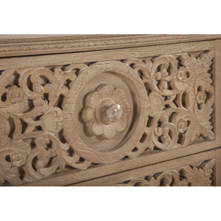 Natural Whitewash Mango Wood 2-Drawer Nightstand
