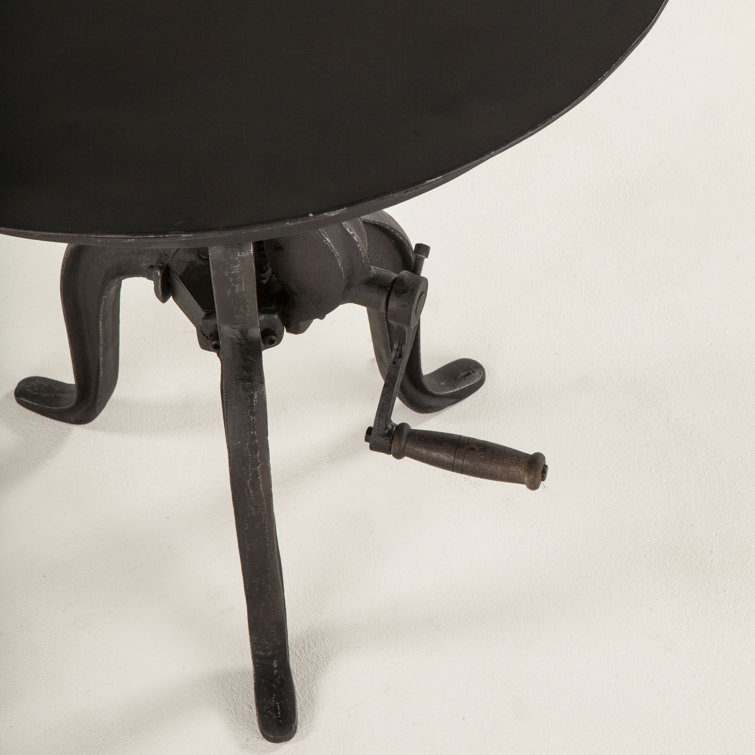 Adjustable Round Black Wood and Metal Industrial Table