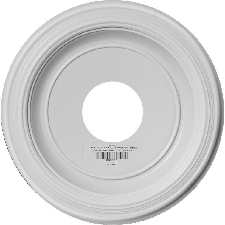 White Thermoformed PVC Traditional Ceiling Medallion, 13-inch