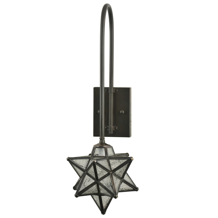 Moravian Bronze and Clear Seedy Glass Wall Sconce