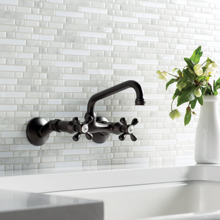 Oil Rubbed Bronze Double Handle Wall Mount Kitchen Faucet