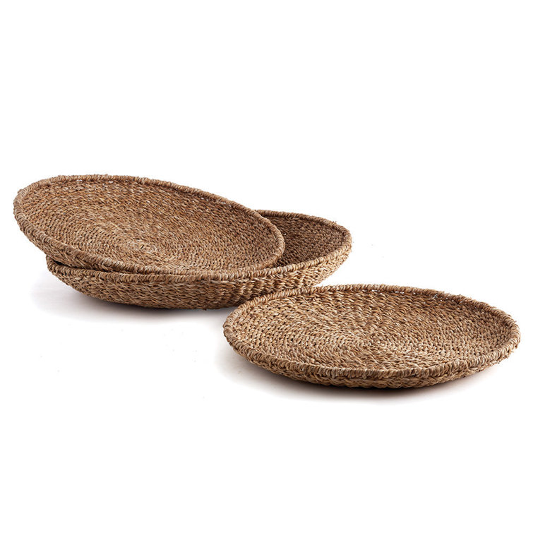 Natural Seagrass Round Decorative Tray Set