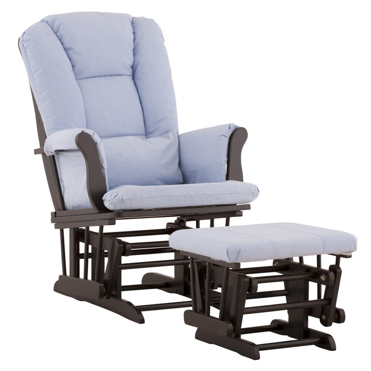 Black and Gray Wood Nursery Glider with Ottoman
