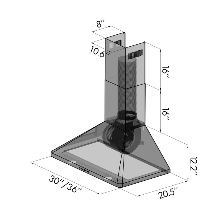 36" Stainless Steel Convertible Wall Mount Range Hood with Charcoal Filter