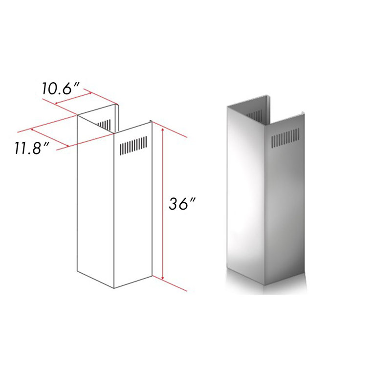 ZLINE 36'' Stainless Steel Range Hood Chimney Extension