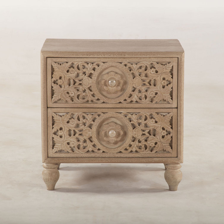 Natural Whitewash Mango Wood 2-Drawer Nightstand