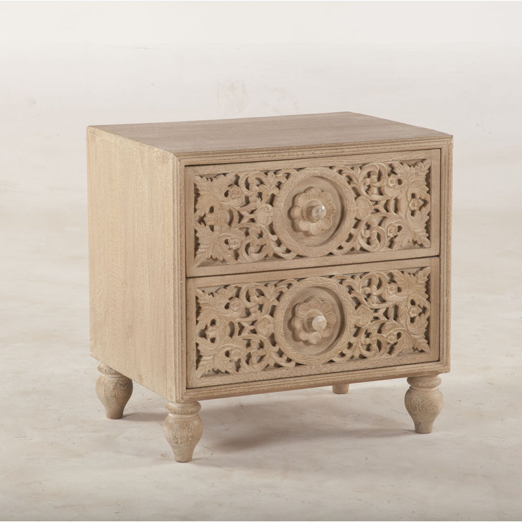 Natural Whitewash Mango Wood 2-Drawer Nightstand
