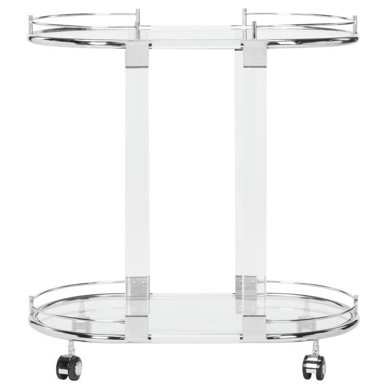 Small Clear Acrylic and Brass Oval Bar Cart with Storage