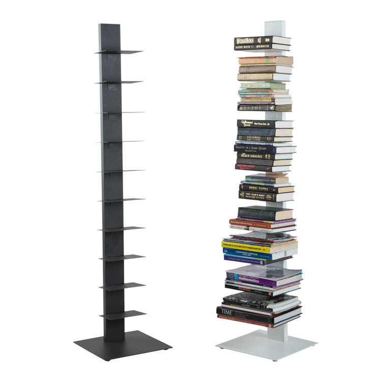 Sapiens Anthracite 60'' Powder-Coated Steel Bookcase Tower