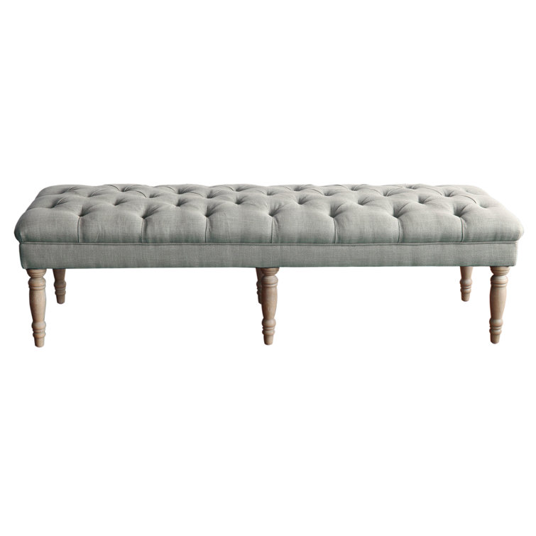 Layla 65'' Gray Tufted Fabric Bench with Turned Wood Legs