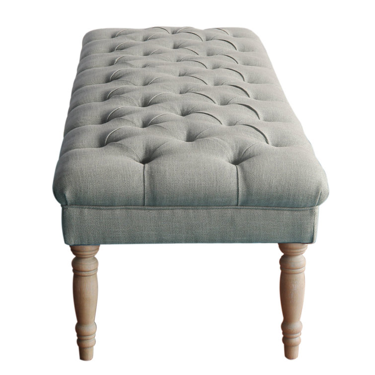 Layla 65'' Gray Tufted Fabric Bench with Turned Wood Legs