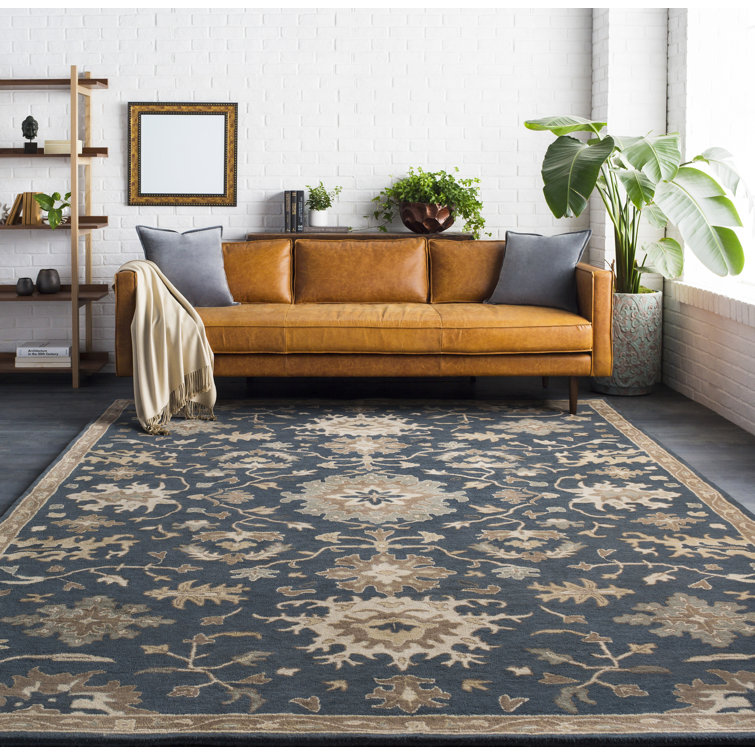 Arden Hand Tufted Wool Navy and Beige Floral Rug