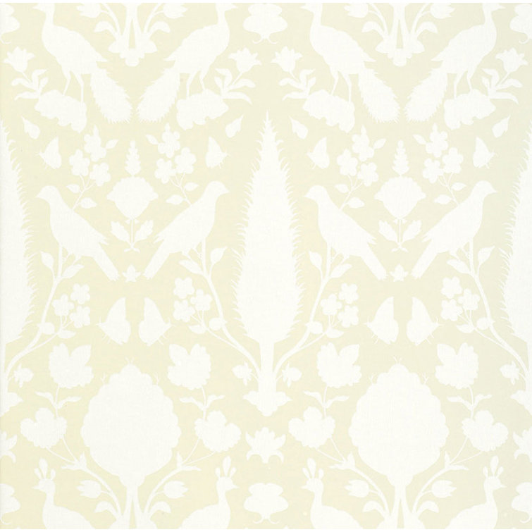 Bisque Non-Pasted Paper Wallpaper with Flora and Fauna Silhouettes
