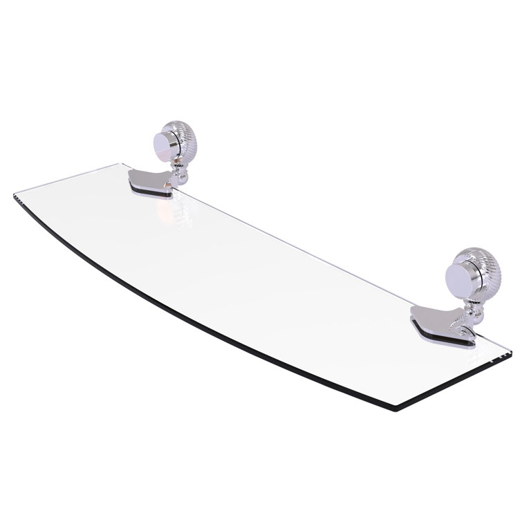 Polished Chrome Glass Shelf with Brass Hardware
