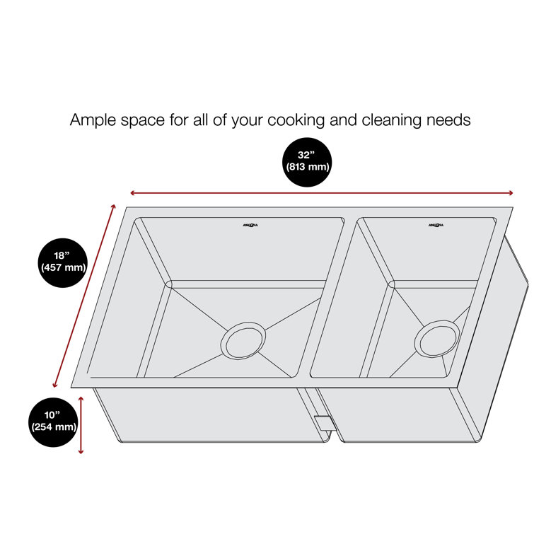 Prestige 32'' Satin Stainless Steel Double Bowl Undermount Kitchen Sink