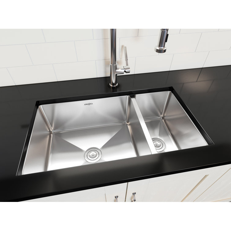 Prestige 32'' Satin Stainless Steel Double Bowl Undermount Kitchen Sink
