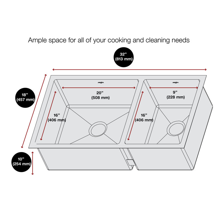 Prestige 32'' Satin Stainless Steel Double Bowl Undermount Kitchen Sink