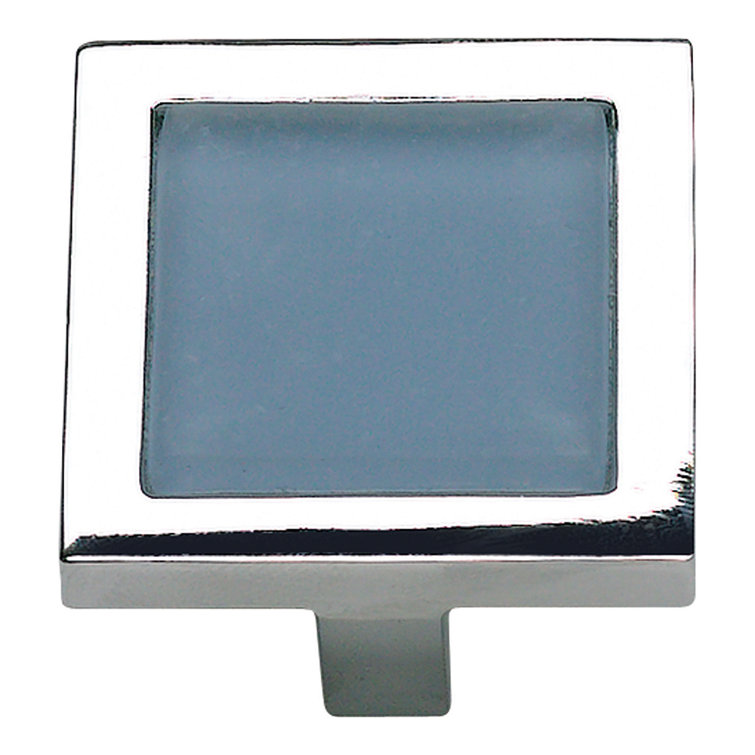 Polished Chrome Blue Square Knob with Mounting Hardware