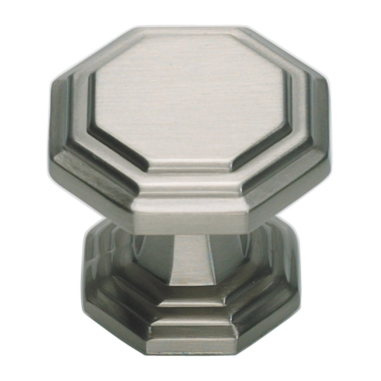 Geometric Brushed Nickel Round Knob with Mounting Hardware