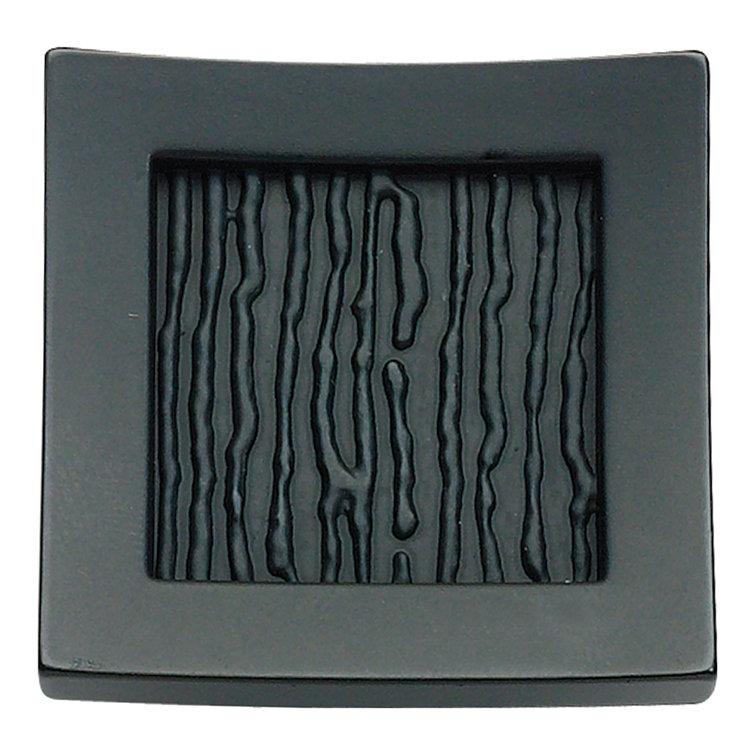 Matte Black Square Metal Knob with Textured Design