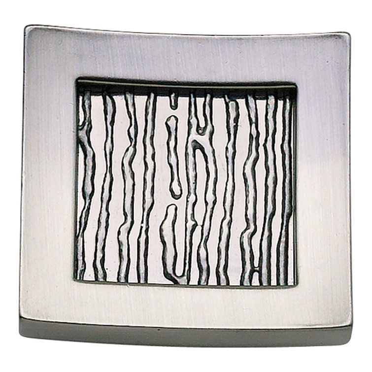 Brushed Nickel Square Knob with Textured Design