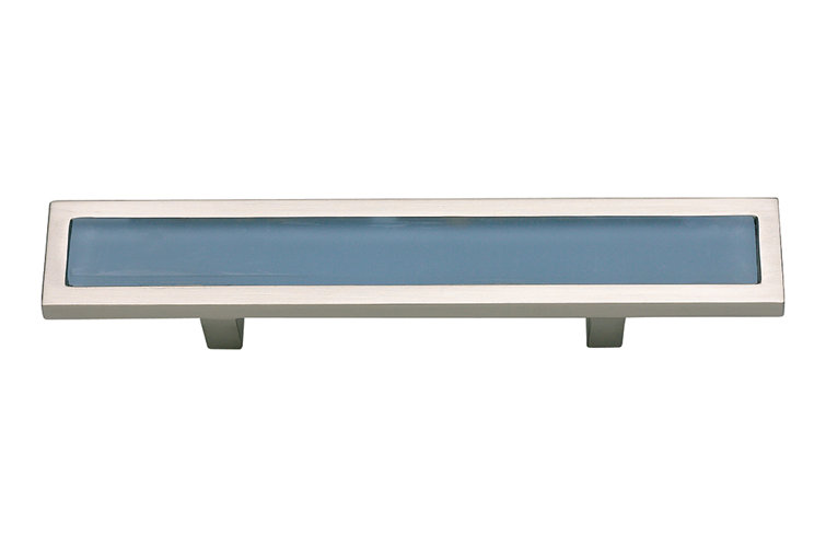 Modern Brushed Nickel and Blue Bar Pull Handle
