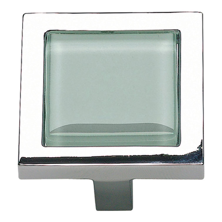 Polished Chrome and Green Glass Square Knob