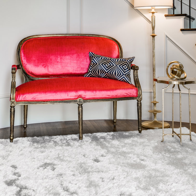 Freya Luxe White Shag Area Rug, Hand-Tufted with Viscose Sheen, 7'6" x 9'6"