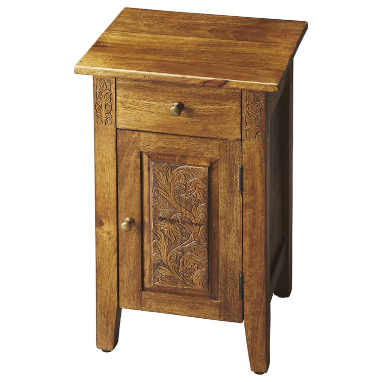 Amber Warmth Mango Wood and Brass Detailed Storage End Table