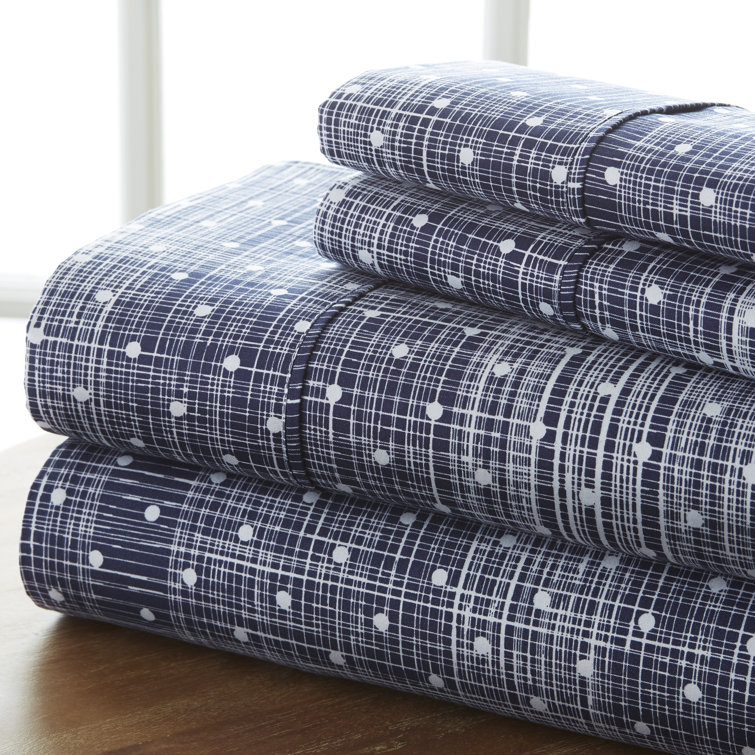 Aqua Plaid Twin Microfiber Sheet Set with Cotton Blend