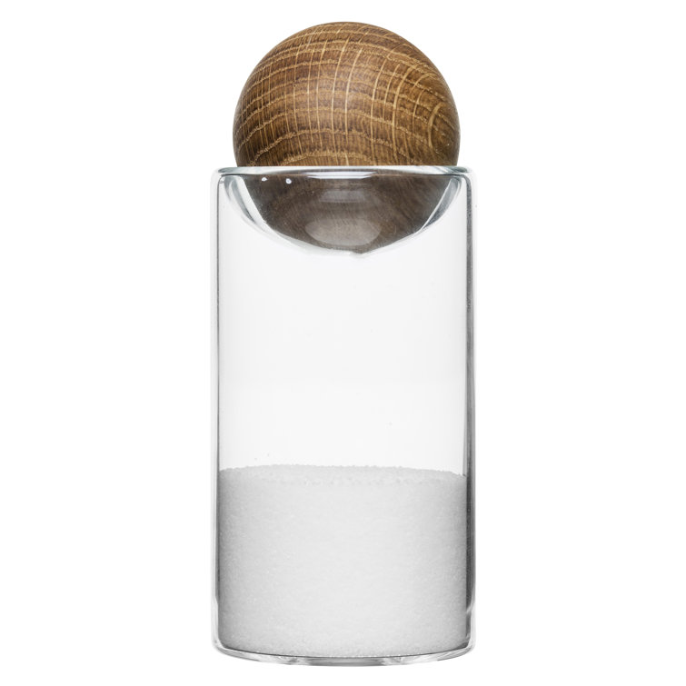 Clear Glass Salt and Pepper Shaker Set with Oak Stoppers